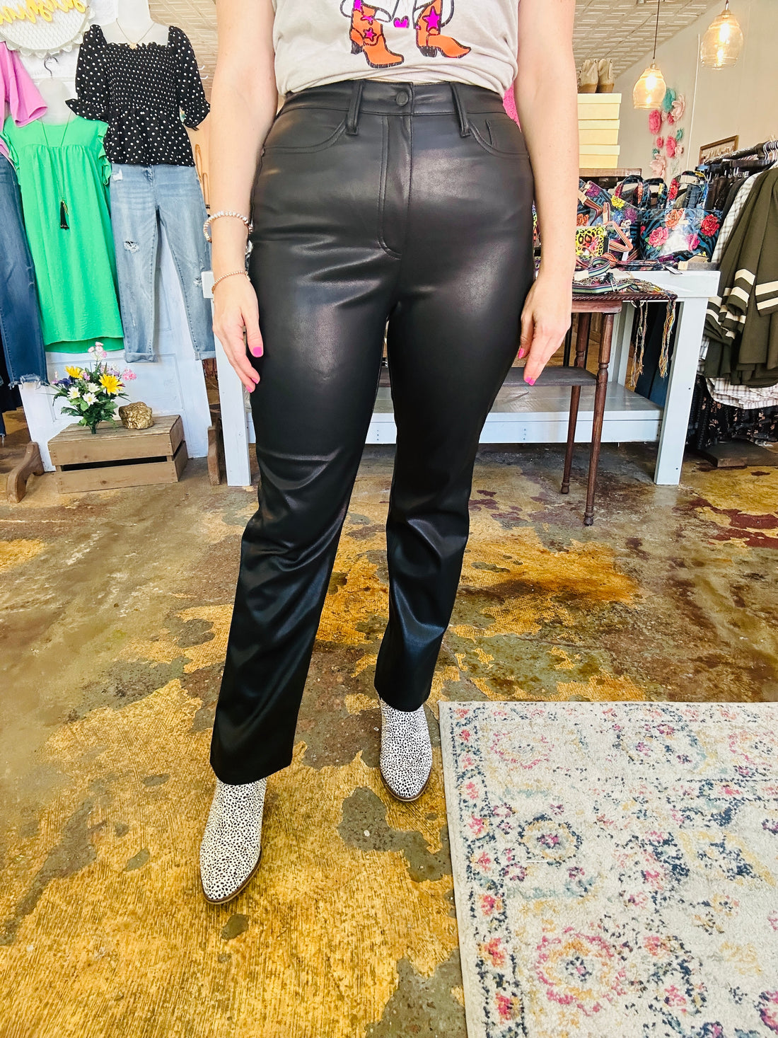 Black Rocking This Town Leather Jeans