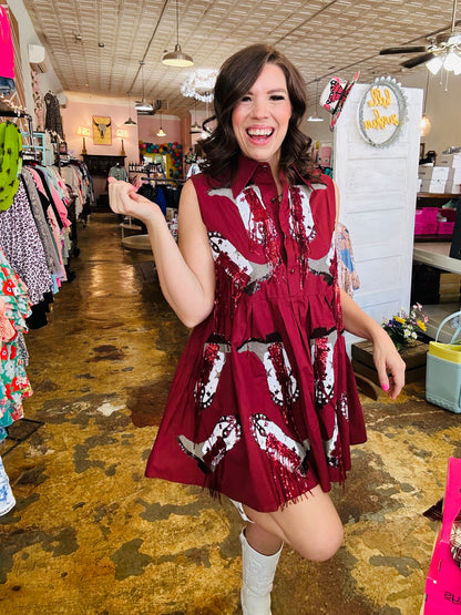 Boot Kicking Maroon dress