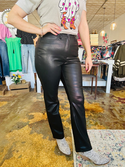 Black Rocking This Town Leather Jeans