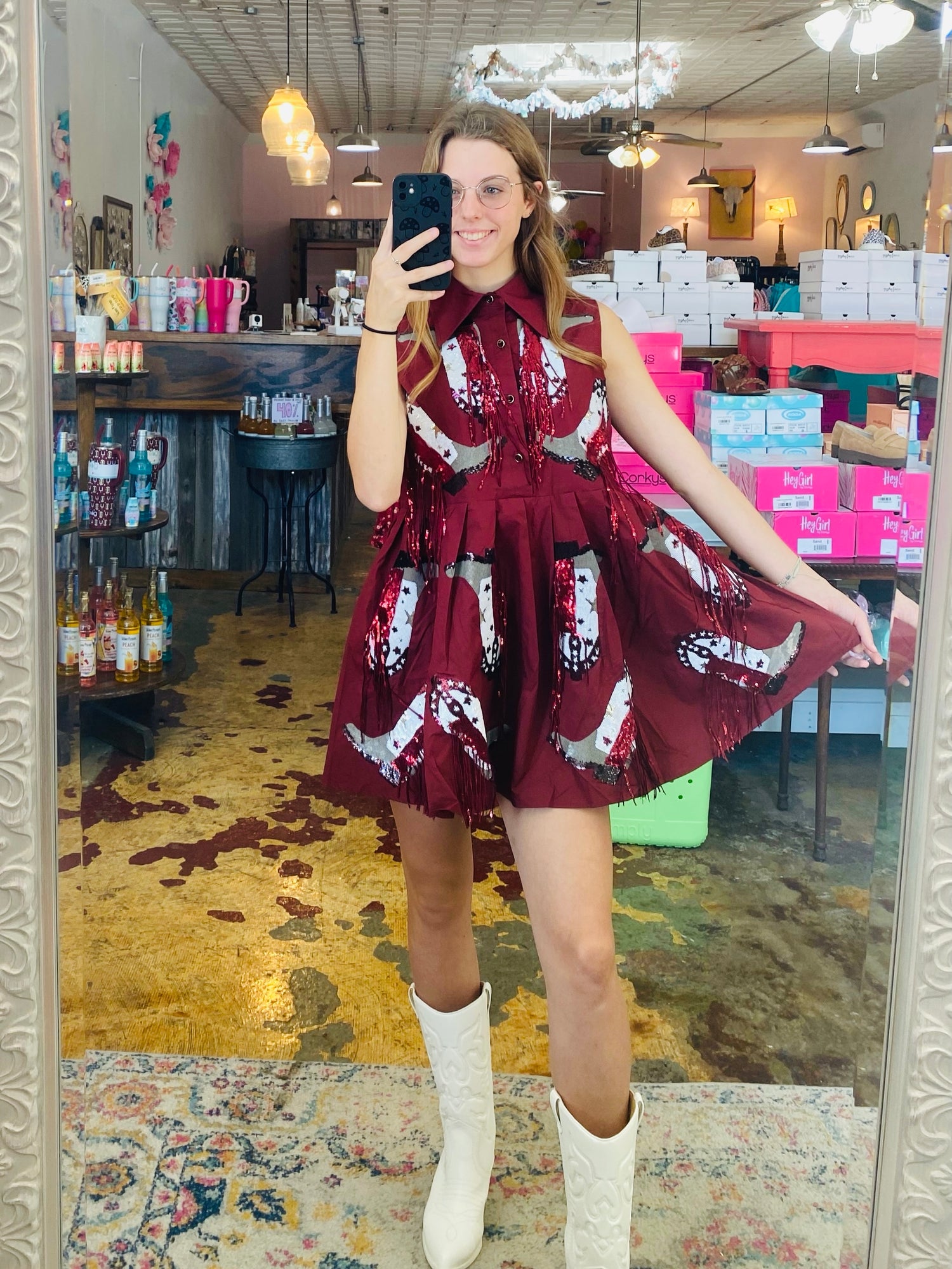 Boot Kicking Maroon dress