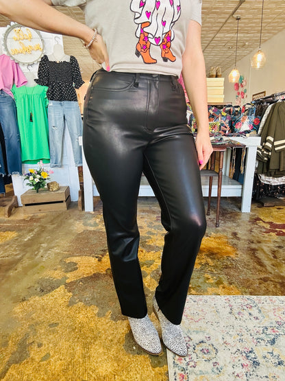 Black Rocking This Town Leather Jeans