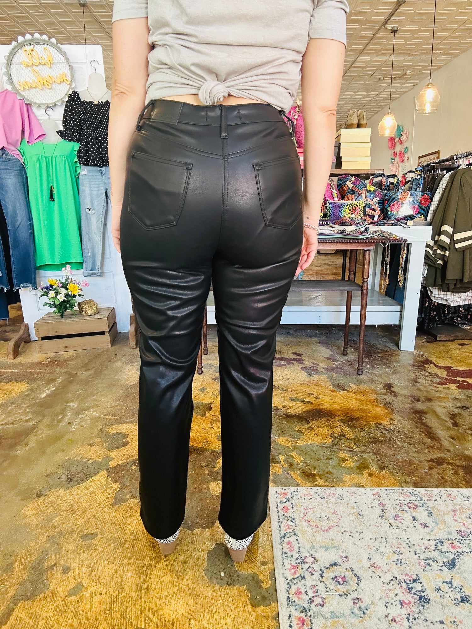 Black Rocking This Town Leather Jeans