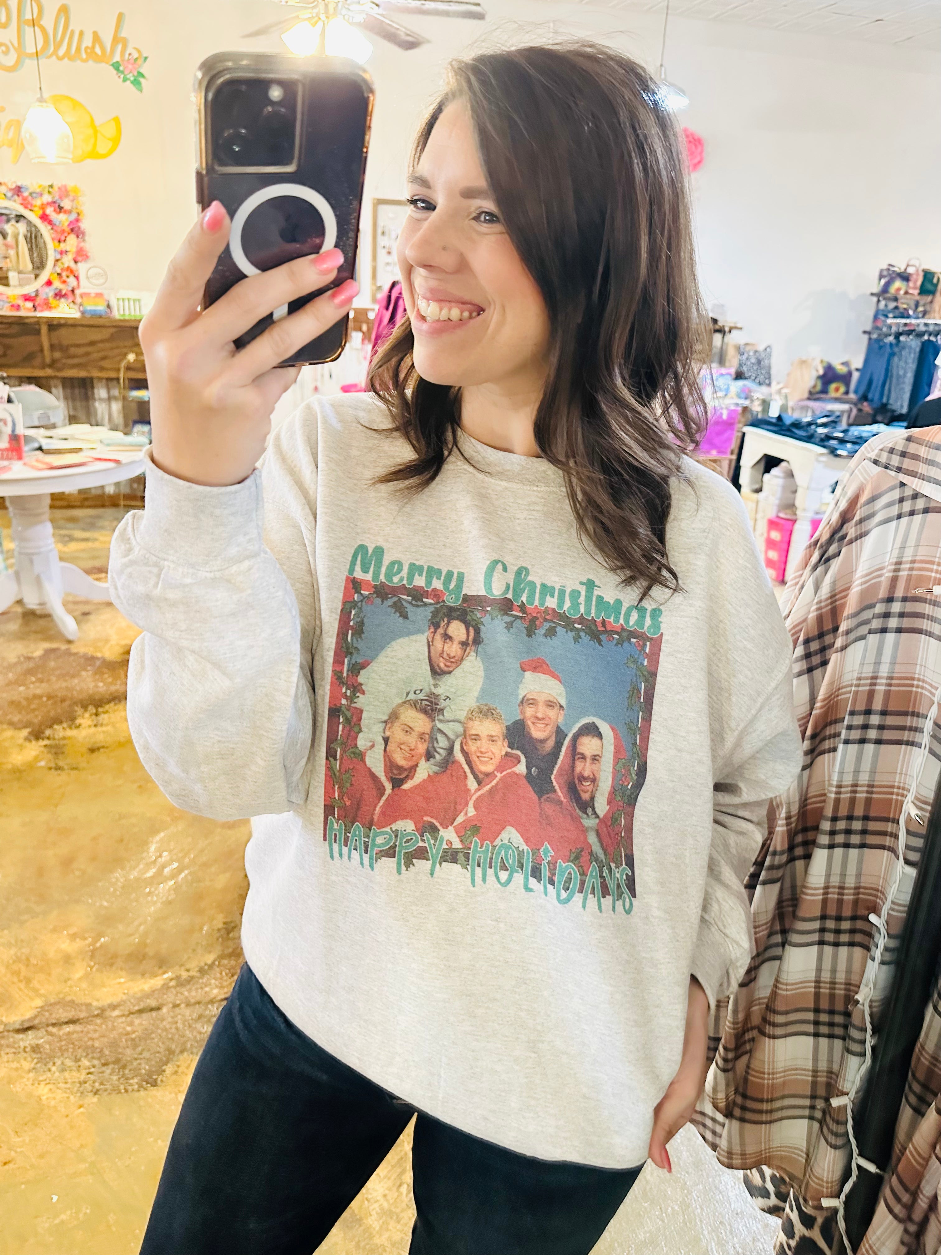 Merry Christmas Happy Holidays Crew Neck