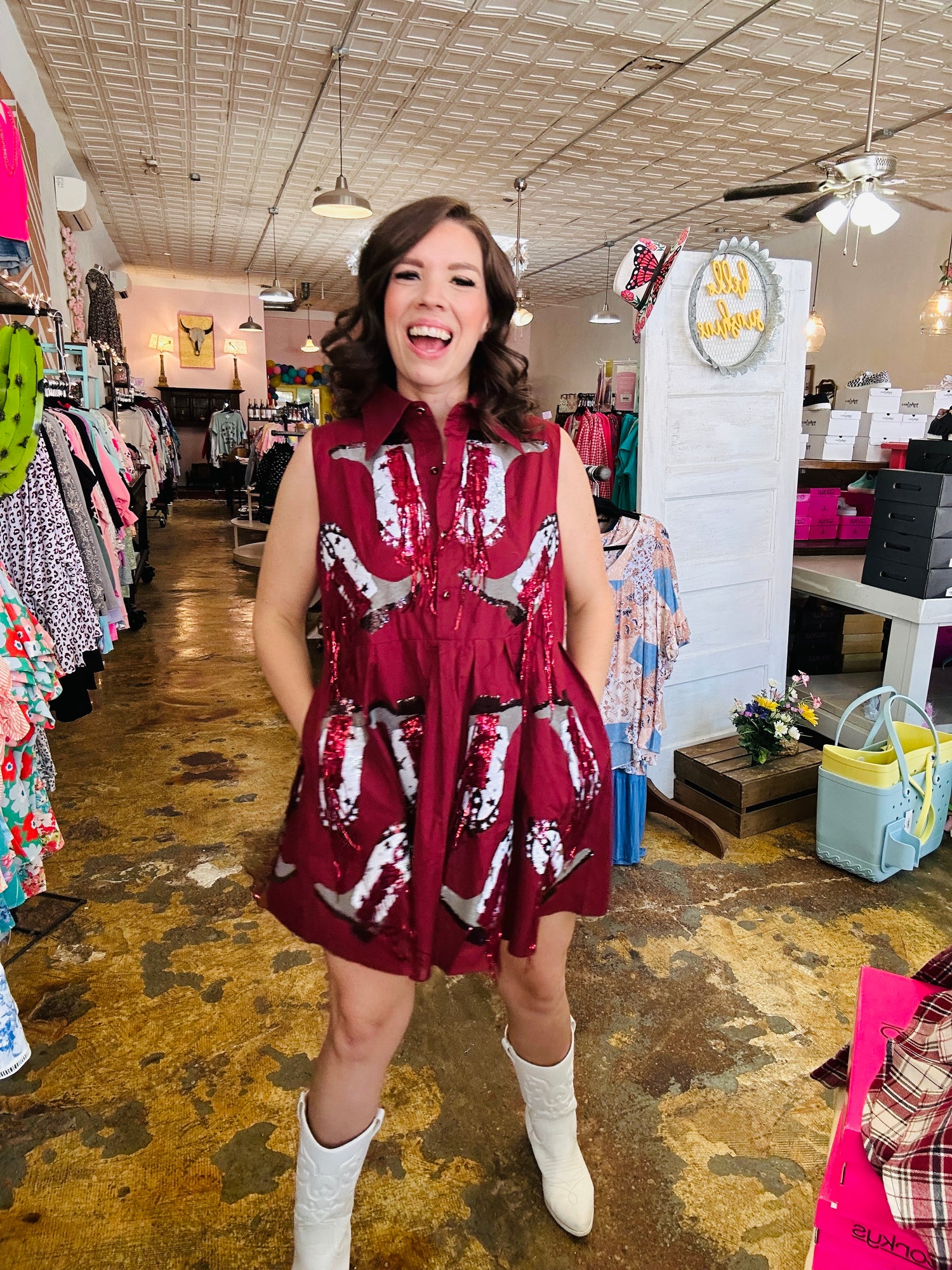 Boot Kicking Maroon dress