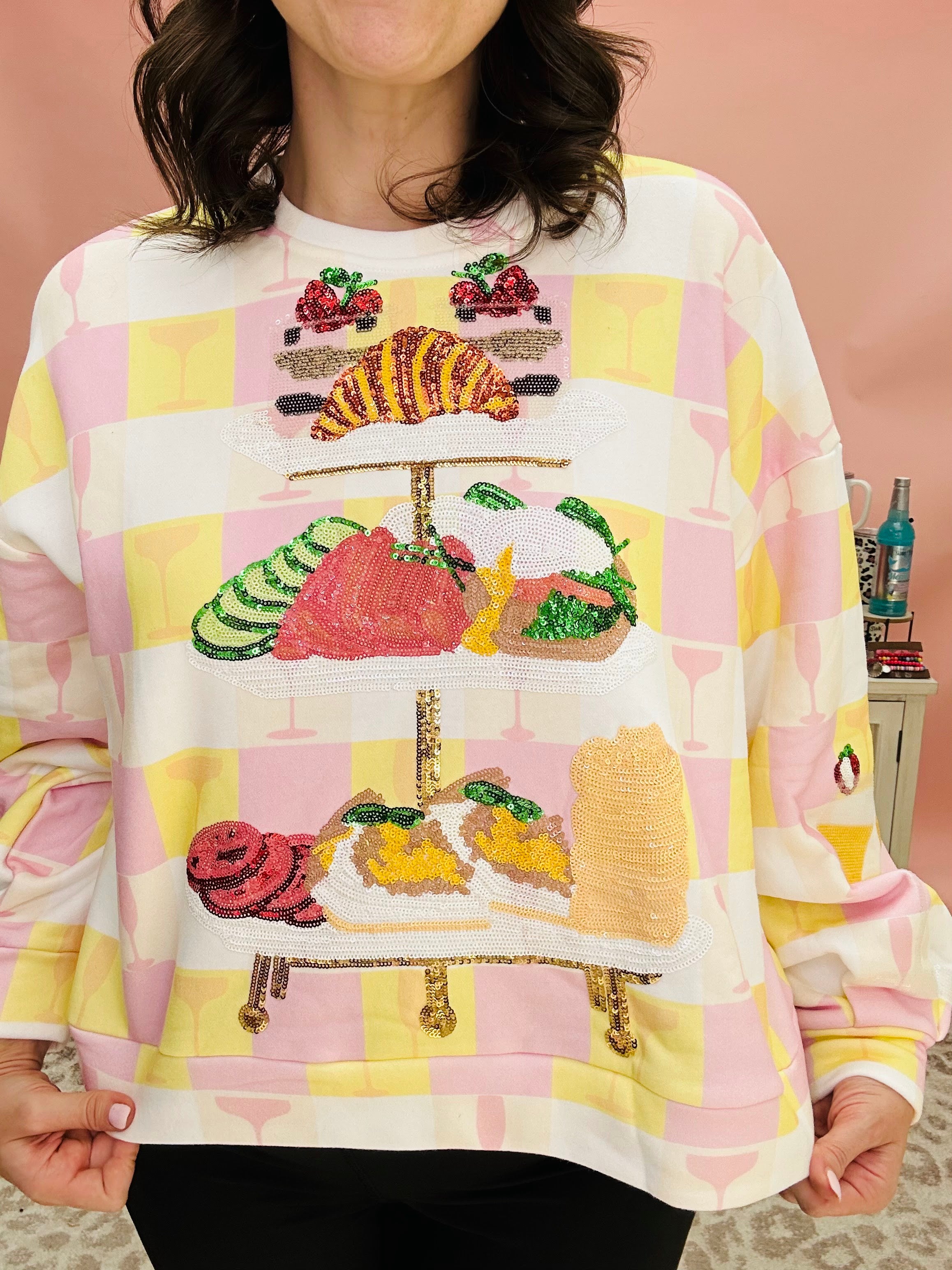 Brunch Babe Checkered Sweatshirt